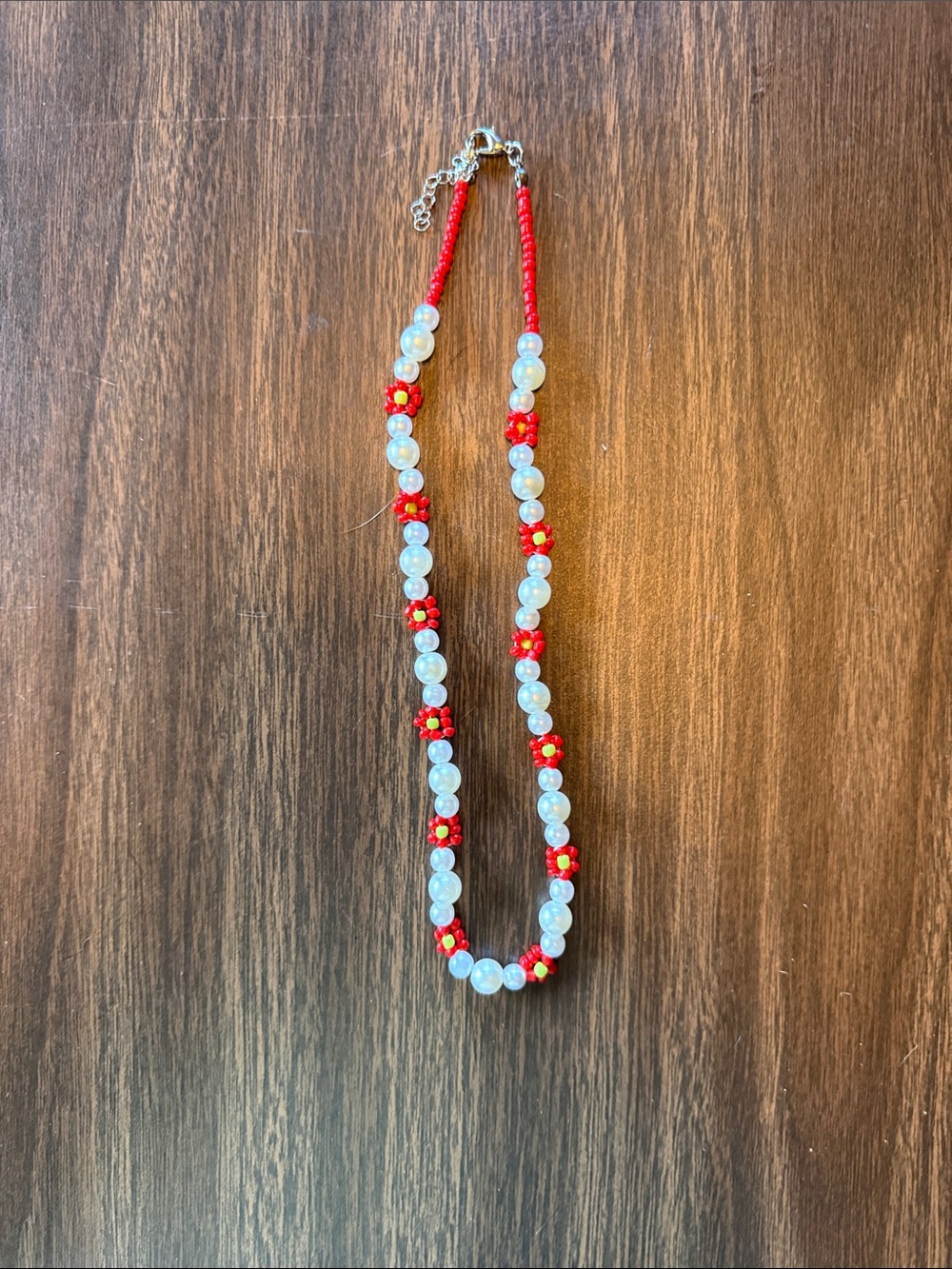 Handmade White and Red Beaded Necklace - Women Jewelry